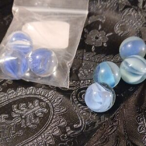 Vintage Glass Set of Blue and White Marbles 7 Pc. Set